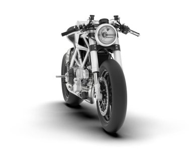 Beyaz arka planda beyaz motosiklet izole edilmiş. 3d görüntüleme - illüstrasyon