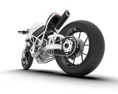 Beyaz arka planda beyaz motosiklet izole edilmiş. 3d görüntüleme - illüstrasyon