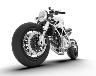 Beyaz arka planda beyaz motosiklet izole edilmiş. 3d görüntüleme - illüstrasyon