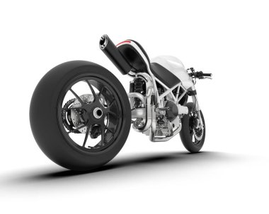 Beyaz arka planda beyaz motosiklet izole edilmiş. 3d görüntüleme - illüstrasyon