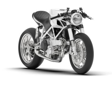 Beyaz arka planda beyaz motosiklet izole edilmiş. 3d görüntüleme - illüstrasyon