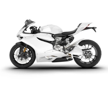 Beyaz arka planda beyaz motosiklet izole edilmiş. 3d görüntüleme - illüstrasyon