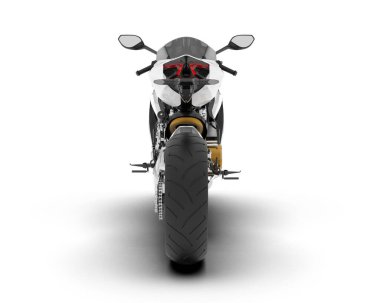 Beyaz arka planda beyaz motosiklet izole edilmiş. 3d görüntüleme - illüstrasyon