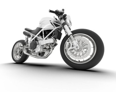 Beyaz arka planda beyaz motosiklet izole edilmiş. 3d görüntüleme - illüstrasyon