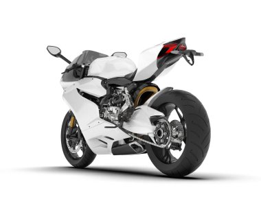 Beyaz arka planda beyaz motosiklet izole edilmiş. 3d görüntüleme - illüstrasyon