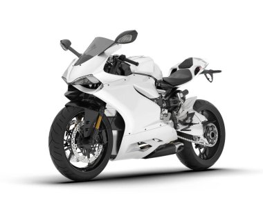 Beyaz arka planda beyaz motosiklet izole edilmiş. 3d görüntüleme - illüstrasyon