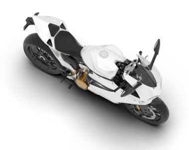 Beyaz arka planda beyaz motosiklet izole edilmiş. 3d görüntüleme - illüstrasyon