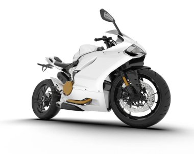 Beyaz arka planda beyaz motosiklet izole edilmiş. 3d görüntüleme - illüstrasyon