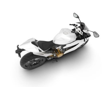 Beyaz arka planda beyaz motosiklet izole edilmiş. 3d görüntüleme - illüstrasyon