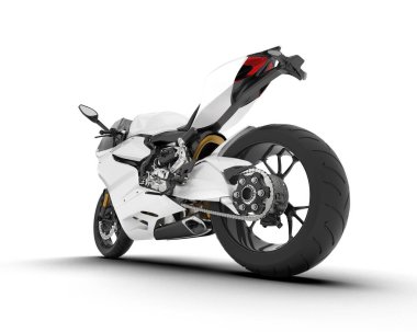 Beyaz arka planda beyaz motosiklet izole edilmiş. 3d görüntüleme - illüstrasyon