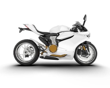 Beyaz arka planda beyaz motosiklet izole edilmiş. 3d görüntüleme - illüstrasyon