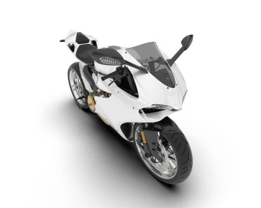 Beyaz arka planda beyaz motosiklet izole edilmiş. 3d görüntüleme - illüstrasyon