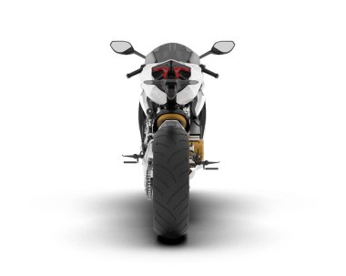 Beyaz arka planda beyaz motosiklet izole edilmiş. 3d görüntüleme - illüstrasyon