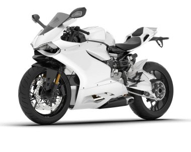 Beyaz arka planda beyaz motosiklet izole edilmiş. 3d görüntüleme - illüstrasyon