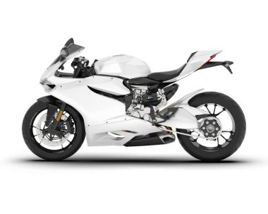 Beyaz arka planda beyaz motosiklet izole edilmiş. 3d görüntüleme - illüstrasyon