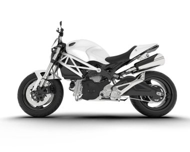 Beyaz arka planda beyaz motosiklet izole edilmiş. 3d görüntüleme - illüstrasyon