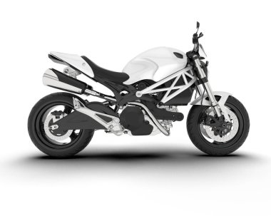 Beyaz arka planda beyaz motosiklet izole edilmiş. 3d görüntüleme - illüstrasyon