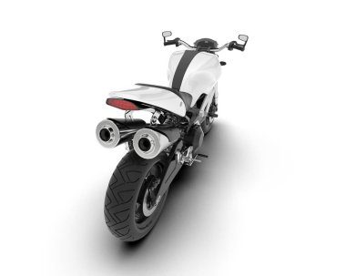 Beyaz arka planda beyaz motosiklet izole edilmiş. 3d görüntüleme - illüstrasyon