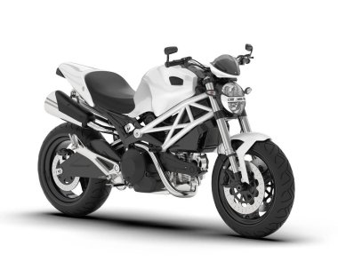 Beyaz arka planda beyaz motosiklet izole edilmiş. 3d görüntüleme - illüstrasyon