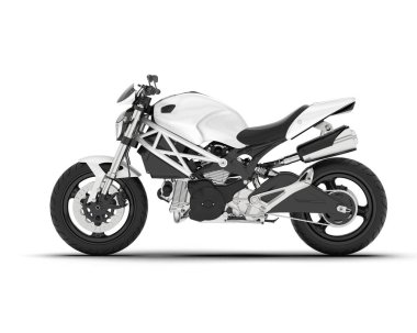 Beyaz arka planda beyaz motosiklet izole edilmiş. 3d görüntüleme - illüstrasyon