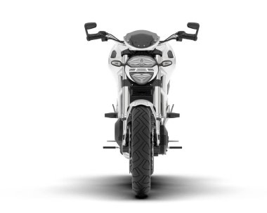 Beyaz arka planda beyaz motosiklet izole edilmiş. 3d görüntüleme - illüstrasyon