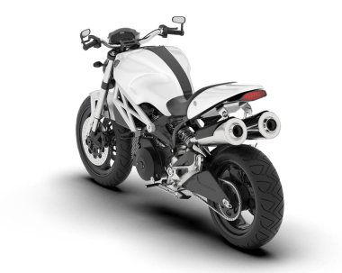 Beyaz arka planda beyaz motosiklet izole edilmiş. 3d görüntüleme - illüstrasyon