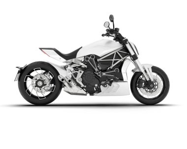 Beyaz arka planda beyaz motosiklet izole edilmiş. 3d görüntüleme - illüstrasyon