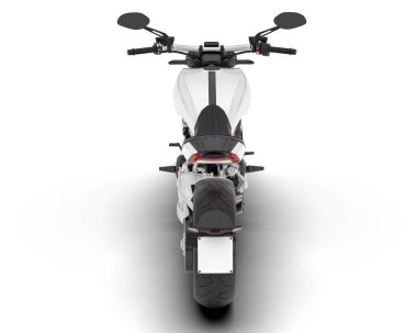 Beyaz arka planda beyaz motosiklet izole edilmiş. 3d görüntüleme - illüstrasyon