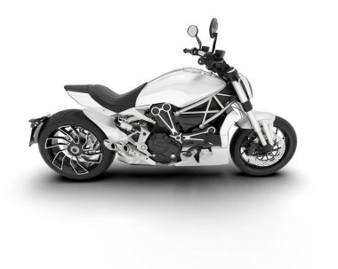 Beyaz arka planda beyaz motosiklet izole edilmiş. 3d görüntüleme - illüstrasyon