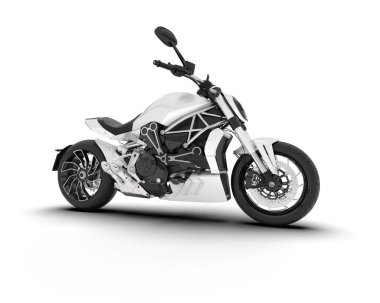 Beyaz arka planda beyaz motosiklet izole edilmiş. 3d görüntüleme - illüstrasyon