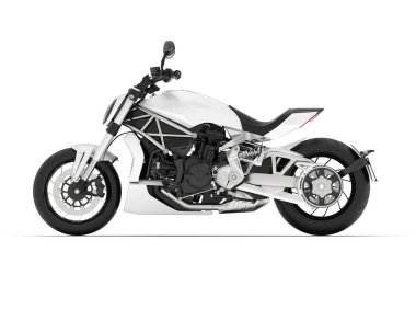 Beyaz arka planda beyaz motosiklet izole edilmiş. 3d görüntüleme - illüstrasyon