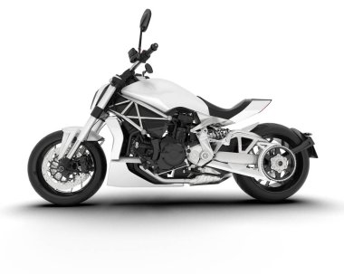 Beyaz arka planda beyaz motosiklet izole edilmiş. 3d görüntüleme - illüstrasyon