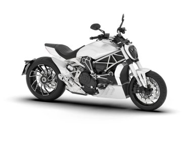 Beyaz arka planda beyaz motosiklet izole edilmiş. 3d görüntüleme - illüstrasyon