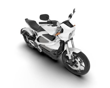 Beyaz arka planda beyaz motosiklet izole edilmiş. 3d görüntüleme - illüstrasyon