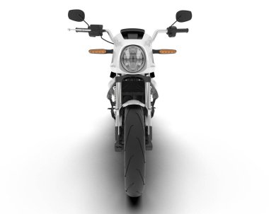 Beyaz arka planda beyaz motosiklet izole edilmiş. 3d görüntüleme - illüstrasyon