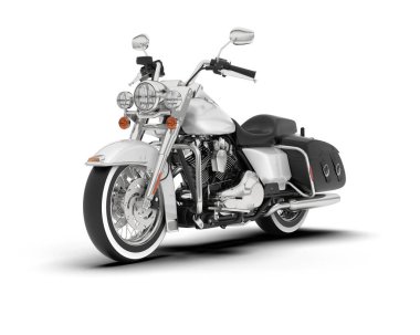 Beyaz arka planda beyaz motosiklet izole edilmiş. 3d görüntüleme - illüstrasyon