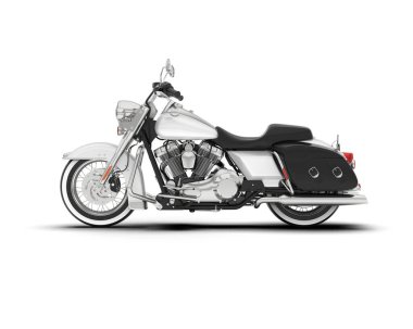 Beyaz arka planda beyaz motosiklet izole edilmiş. 3d görüntüleme - illüstrasyon