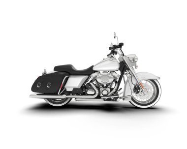 Beyaz arka planda beyaz motosiklet izole edilmiş. 3d görüntüleme - illüstrasyon