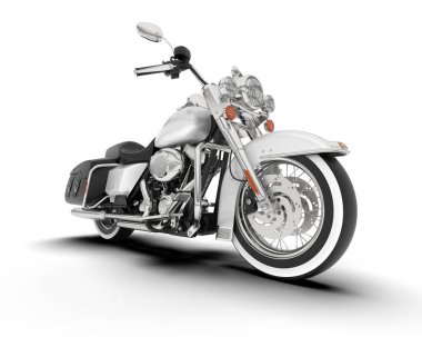 Beyaz arka planda beyaz motosiklet izole edilmiş. 3d görüntüleme - illüstrasyon