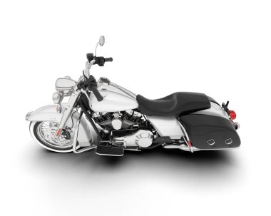 Beyaz arka planda beyaz motosiklet izole edilmiş. 3d görüntüleme - illüstrasyon