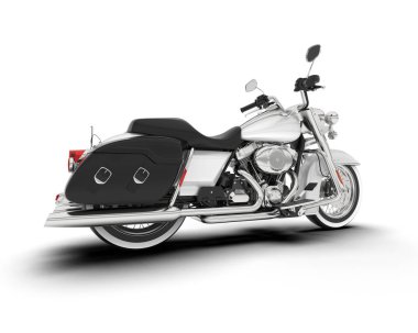 Beyaz arka planda beyaz motosiklet izole edilmiş. 3d görüntüleme - illüstrasyon