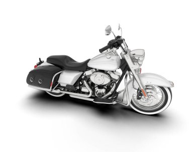 Beyaz arka planda beyaz motosiklet izole edilmiş. 3d görüntüleme - illüstrasyon