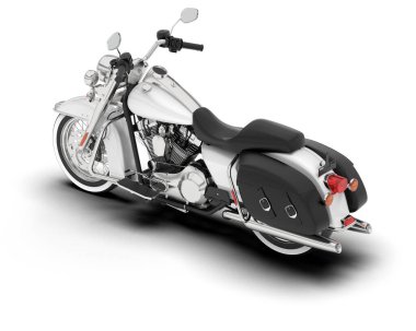 Beyaz arka planda beyaz motosiklet izole edilmiş. 3d görüntüleme - illüstrasyon