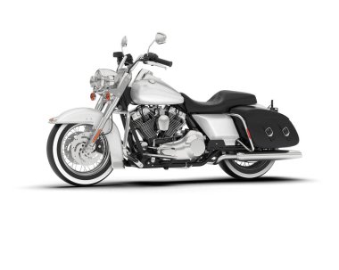 Beyaz arka planda beyaz motosiklet izole edilmiş. 3d görüntüleme - illüstrasyon