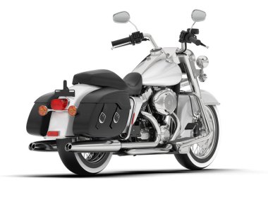 Beyaz arka planda beyaz motosiklet izole edilmiş. 3d görüntüleme - illüstrasyon