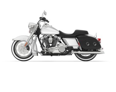 Beyaz arka planda beyaz motosiklet izole edilmiş. 3d görüntüleme - illüstrasyon