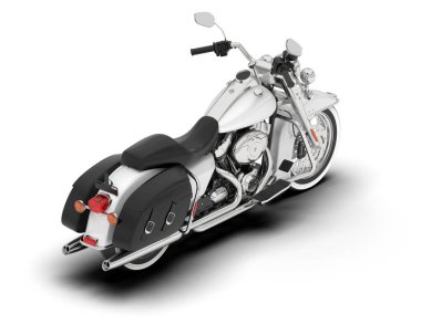 Beyaz arka planda beyaz motosiklet izole edilmiş. 3d görüntüleme - illüstrasyon