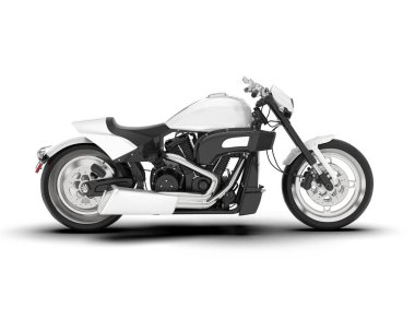 Beyaz arka planda beyaz motosiklet izole edilmiş. 3d görüntüleme - illüstrasyon