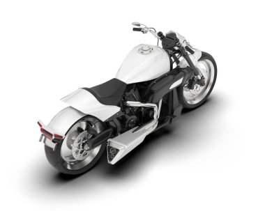 Beyaz arka planda beyaz motosiklet izole edilmiş. 3d görüntüleme - illüstrasyon