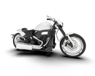 Beyaz arka planda beyaz motosiklet izole edilmiş. 3d görüntüleme - illüstrasyon